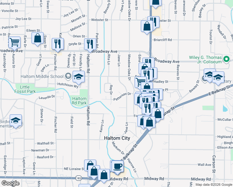 map of restaurants, bars, coffee shops, grocery stores, and more near 3159 Chamness Court in Fort Worth
