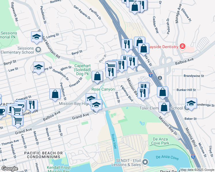 map of restaurants, bars, coffee shops, grocery stores, and more near 2652-58 Figueroa Boulevard in San Diego