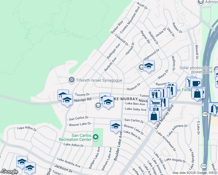 map of restaurants, bars, coffee shops, grocery stores, and more near 8194 Hudson Drive in San Diego