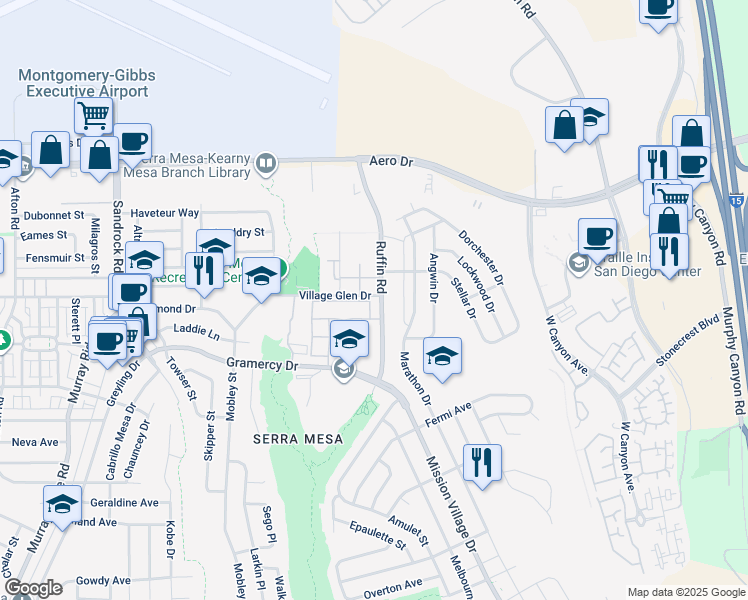map of restaurants, bars, coffee shops, grocery stores, and more near in San Diego