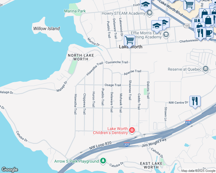 map of restaurants, bars, coffee shops, grocery stores, and more near 7405 Osage Trail in Lake Worth