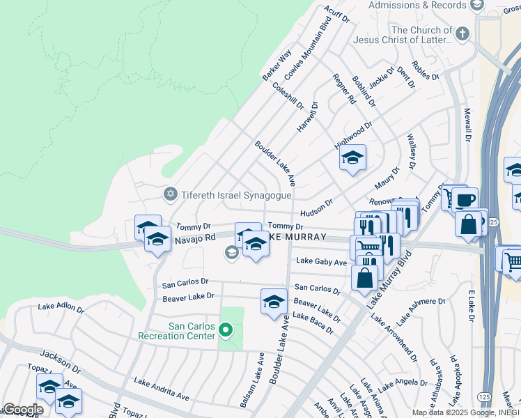 map of restaurants, bars, coffee shops, grocery stores, and more near 8194 Hudson Drive in San Diego