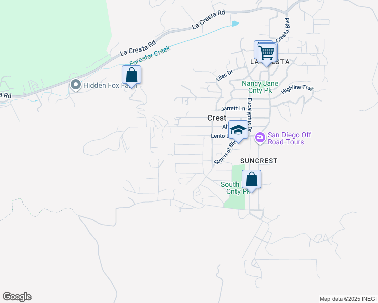 map of restaurants, bars, coffee shops, grocery stores, and more near 323 Lila Lane in El Cajon