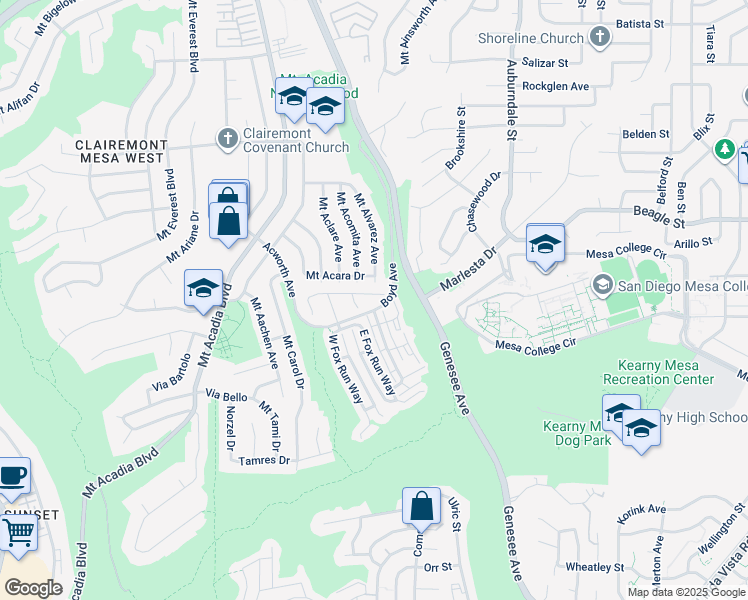 map of restaurants, bars, coffee shops, grocery stores, and more near 3755 Old Cobble Road in San Diego