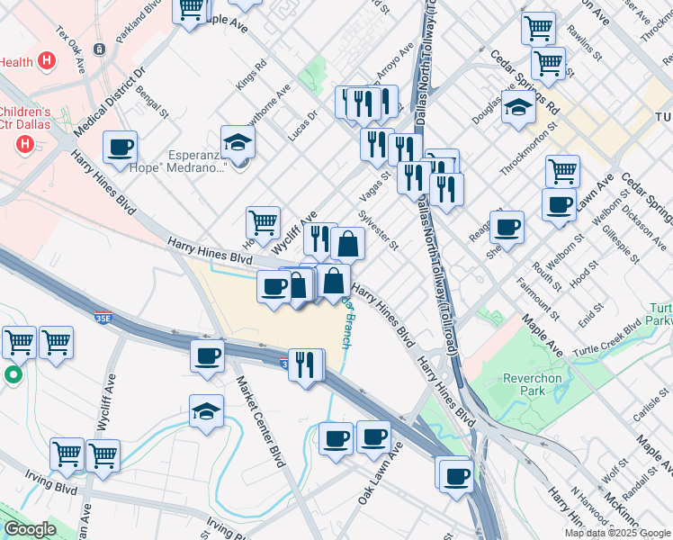 map of restaurants, bars, coffee shops, grocery stores, and more near 4232 Harry Hines Boulevard in Dallas