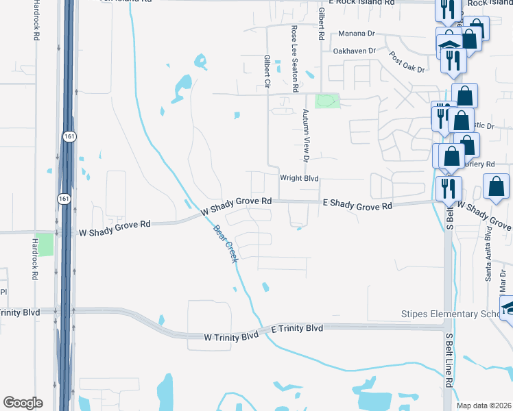 map of restaurants, bars, coffee shops, grocery stores, and more near 430 Stallion Lane in Grand Prairie
