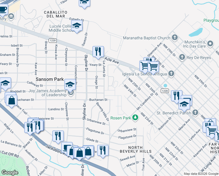 map of restaurants, bars, coffee shops, grocery stores, and more near 5009 Calloway Street in Fort Worth