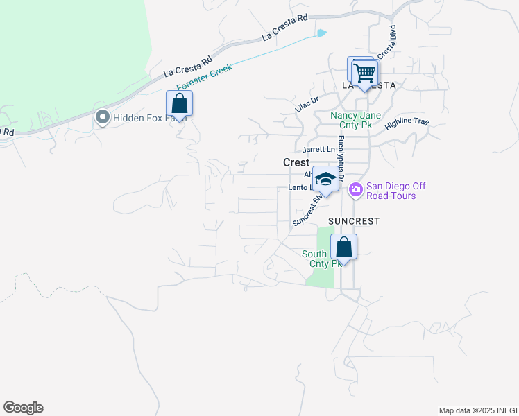 map of restaurants, bars, coffee shops, grocery stores, and more near 323 Lila Lane in El Cajon