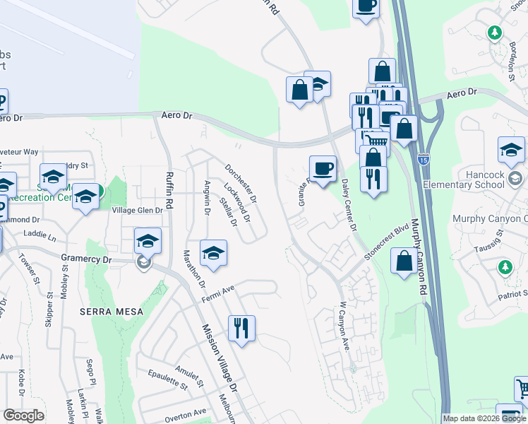 map of restaurants, bars, coffee shops, grocery stores, and more near 3365 Dorchester Drive in San Diego