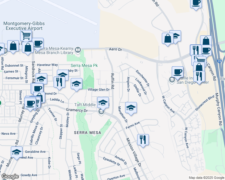 map of restaurants, bars, coffee shops, grocery stores, and more near in San Diego