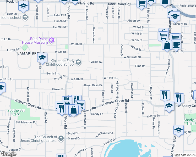map of restaurants, bars, coffee shops, grocery stores, and more near 1022 Greg Court in Irving