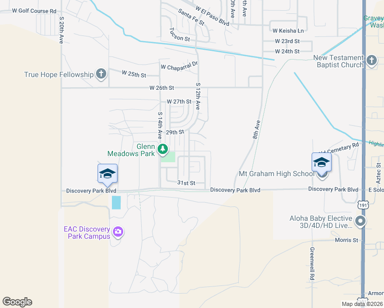 map of restaurants, bars, coffee shops, grocery stores, and more near 1198 West Apricot Loop in Safford
