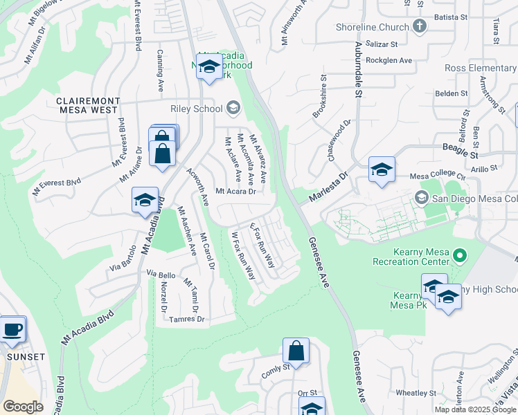 map of restaurants, bars, coffee shops, grocery stores, and more near 3735 Old Cobble Road in San Diego