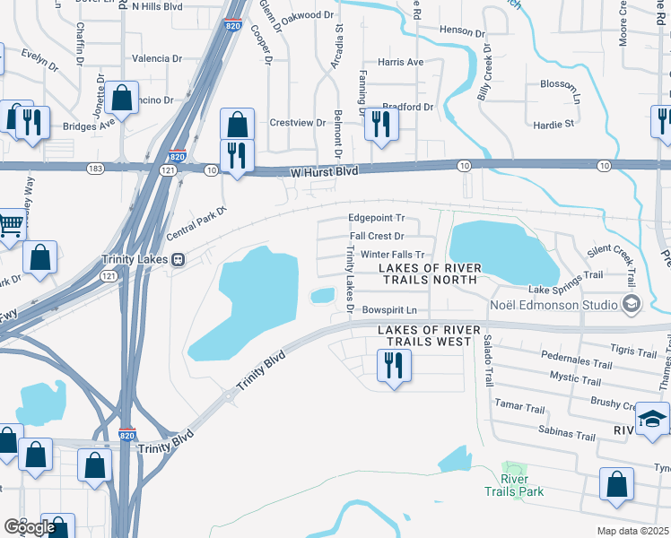 map of restaurants, bars, coffee shops, grocery stores, and more near 8125 Trinity Vista Trail in Hurst