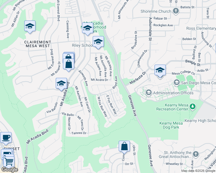 map of restaurants, bars, coffee shops, grocery stores, and more near 3725 Old Cobble Road in San Diego