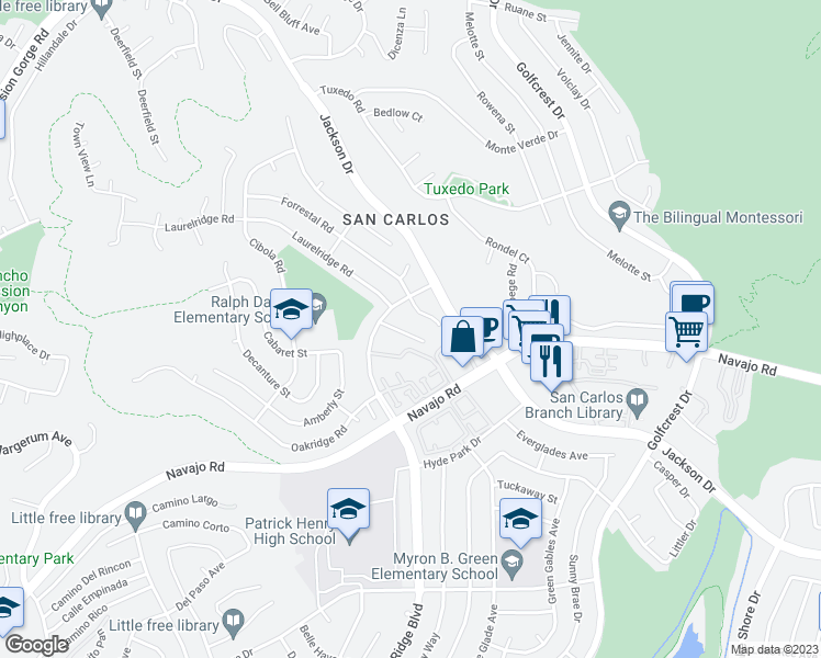 map of restaurants, bars, coffee shops, grocery stores, and more near 7667 Stevenson Way in San Diego