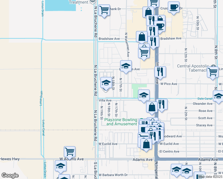 map of restaurants, bars, coffee shops, grocery stores, and more near 1254 North 18th Street in El Centro