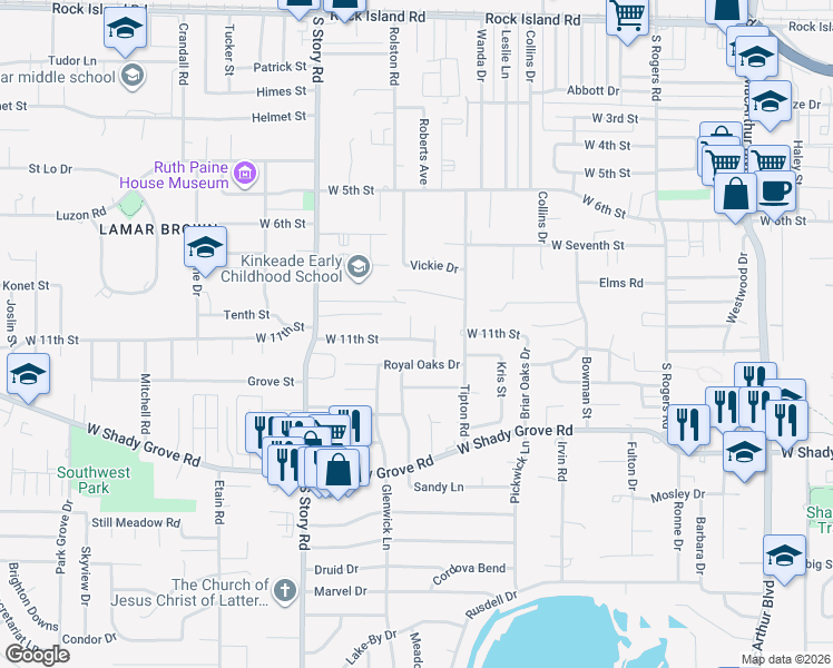 map of restaurants, bars, coffee shops, grocery stores, and more near 1022 Greg Court in Irving