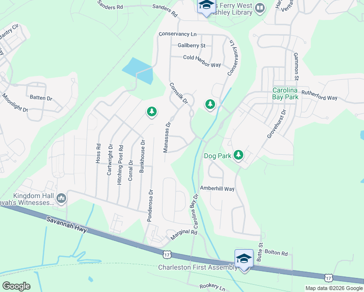map of restaurants, bars, coffee shops, grocery stores, and more near 3024 Hatchers Run Drive in Charleston