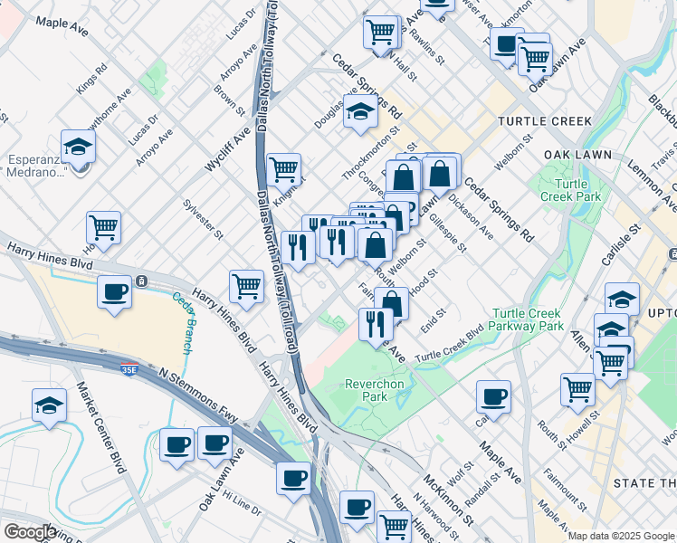 map of restaurants, bars, coffee shops, grocery stores, and more near in Dallas