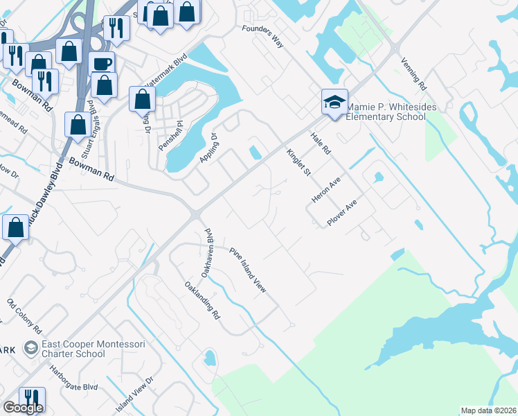 map of restaurants, bars, coffee shops, grocery stores, and more near 1415 Cardiff Road in Mount Pleasant