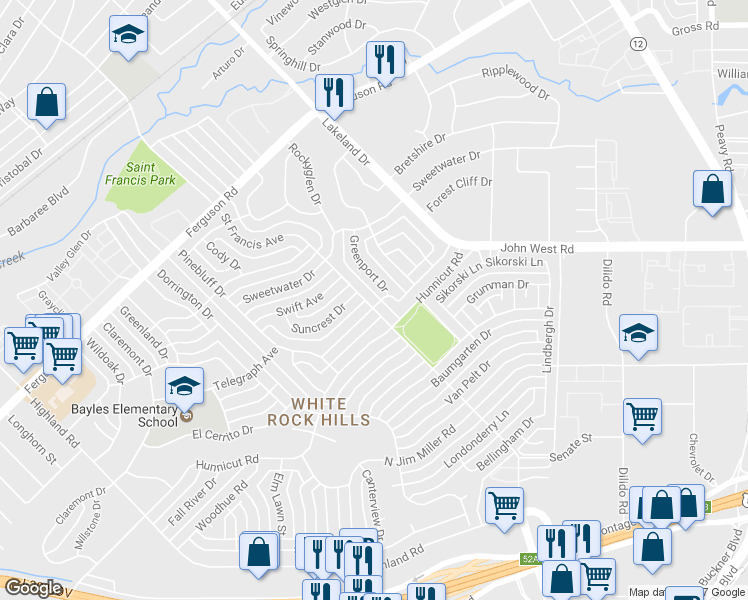map of restaurants, bars, coffee shops, grocery stores, and more near 2554 Saint Francis Avenue in Dallas