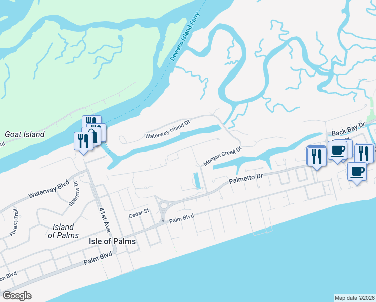map of restaurants, bars, coffee shops, grocery stores, and more near 64 Morgan Pl Dr in Isle of Palms