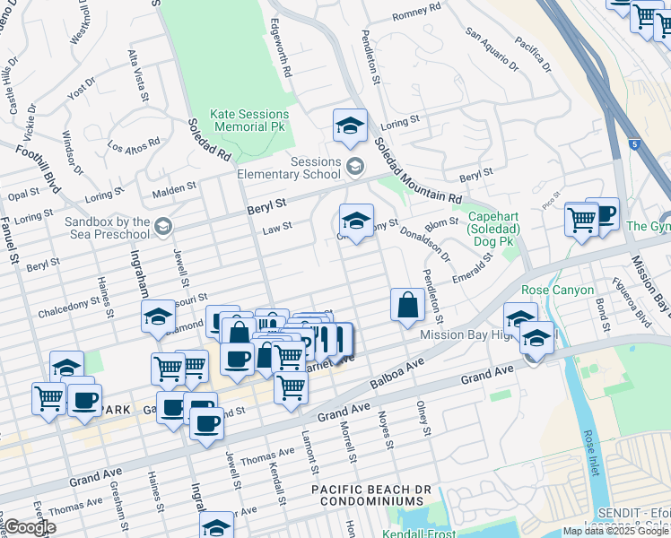 map of restaurants, bars, coffee shops, grocery stores, and more near in San Diego
