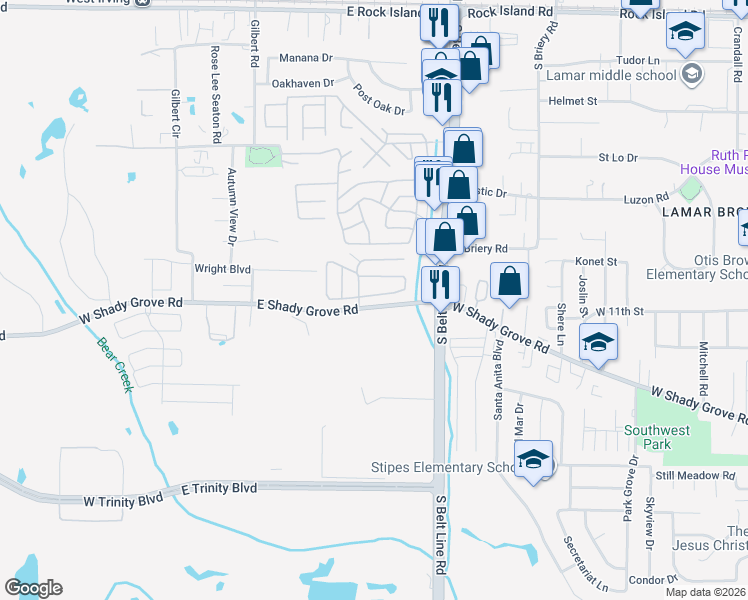 map of restaurants, bars, coffee shops, grocery stores, and more near 705 La Moda Street in Grand Prairie