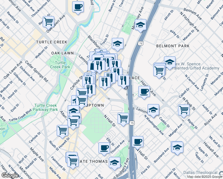 map of restaurants, bars, coffee shops, grocery stores, and more near 2828 Lemmon Avenue East in Dallas