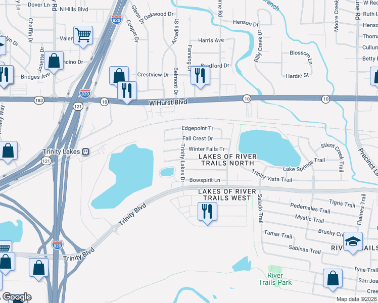map of restaurants, bars, coffee shops, grocery stores, and more near 8137 Trinity Vista Trail in Hurst