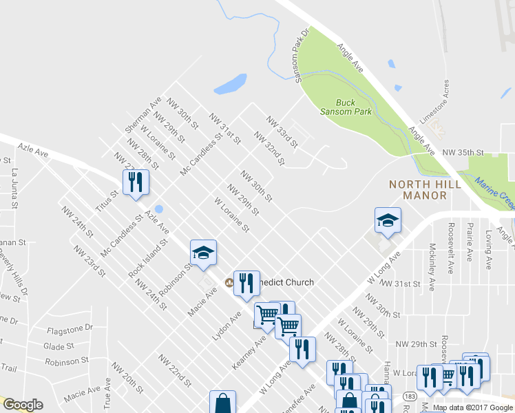 map of restaurants, bars, coffee shops, grocery stores, and more near 3018 Northwest 29th Street in Fort Worth