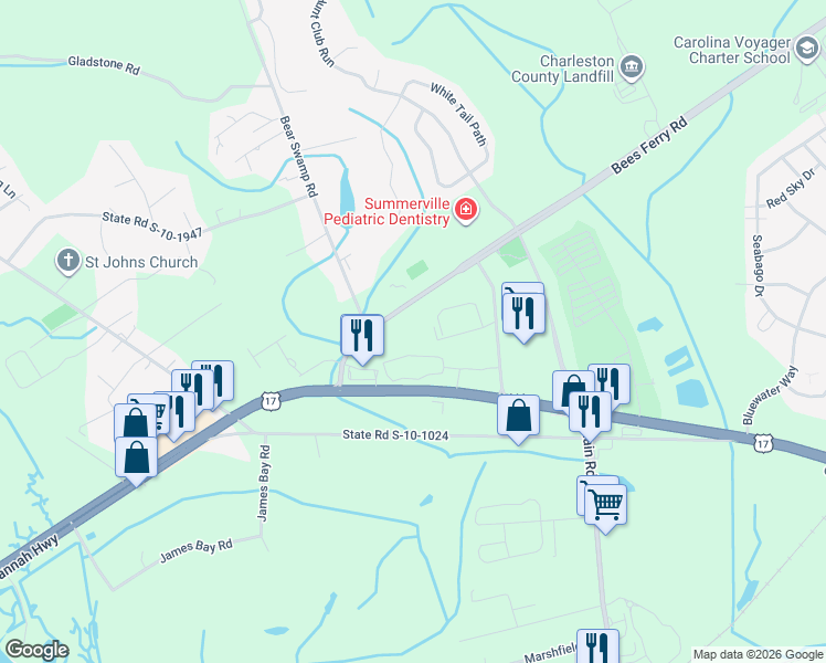 map of restaurants, bars, coffee shops, grocery stores, and more near 1137-1195 State Road S-10-57 in Charleston