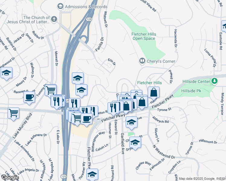 map of restaurants, bars, coffee shops, grocery stores, and more near 2473 Katherine Street in El Cajon