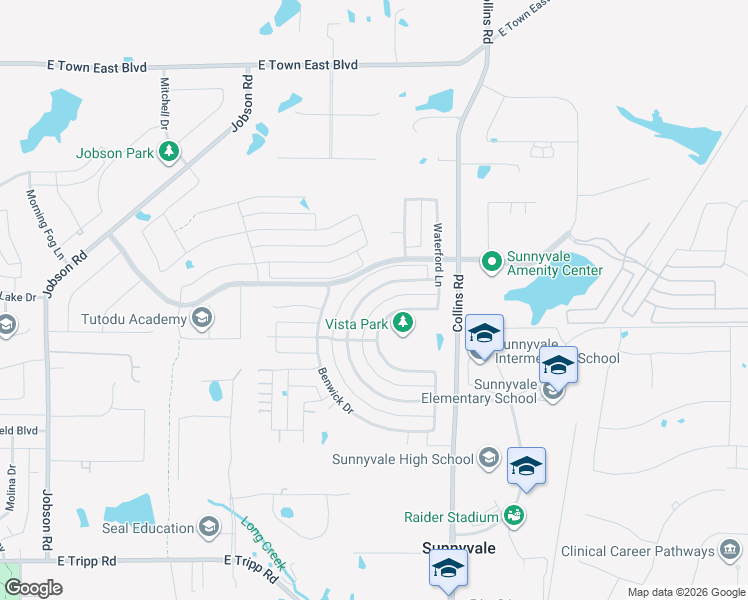 map of restaurants, bars, coffee shops, grocery stores, and more near 374 Redstone Drive in Sunnyvale