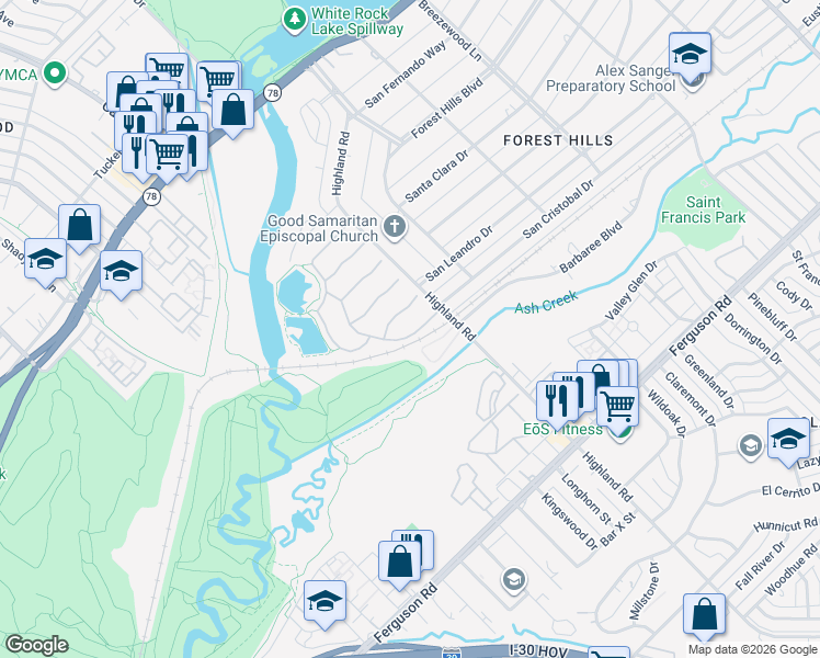 map of restaurants, bars, coffee shops, grocery stores, and more near 1728 Glenlivet Drive in Dallas
