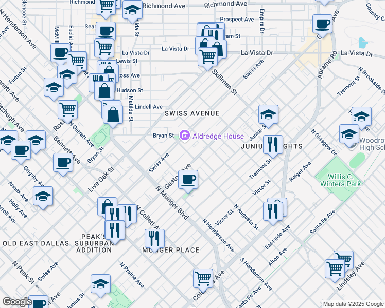map of restaurants, bars, coffee shops, grocery stores, and more near in Dallas
