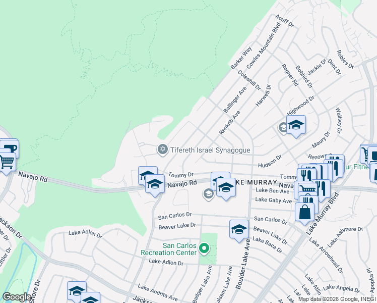 map of restaurants, bars, coffee shops, grocery stores, and more near 6634 Renkrib Avenue in San Diego