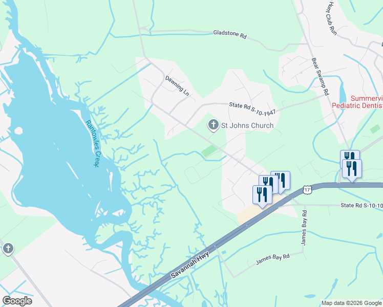 map of restaurants, bars, coffee shops, grocery stores, and more near 715 Hughes Road in Johns Island