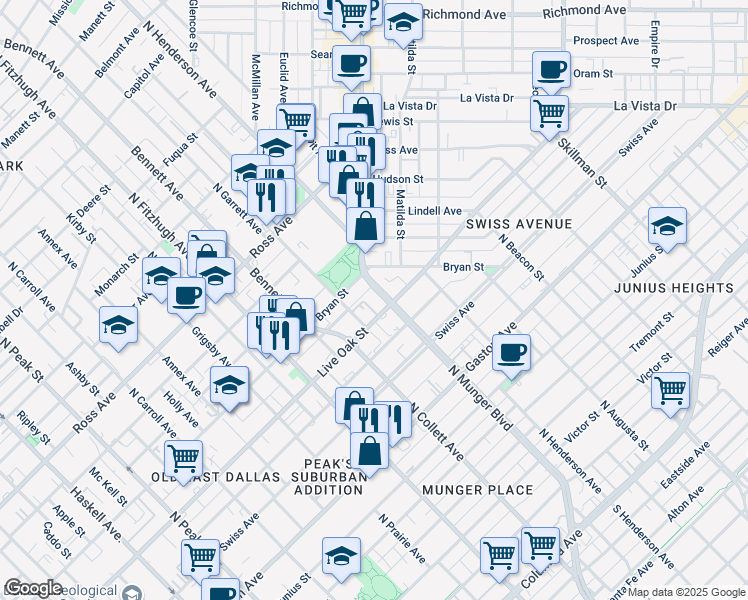 map of restaurants, bars, coffee shops, grocery stores, and more near in Dallas