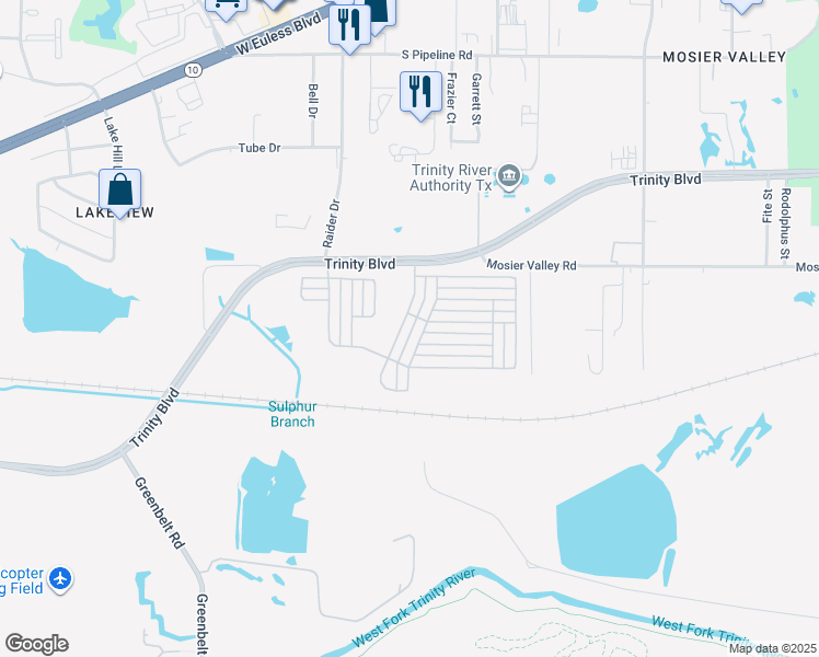 map of restaurants, bars, coffee shops, grocery stores, and more near 11000 Ash Leaf Lane in Euless