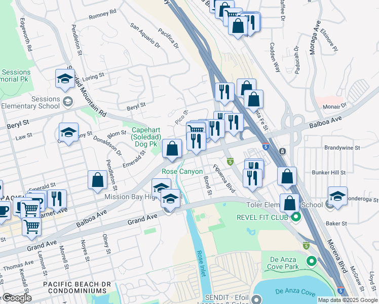 map of restaurants, bars, coffee shops, grocery stores, and more near 2662 Garnet Avenue in San Diego