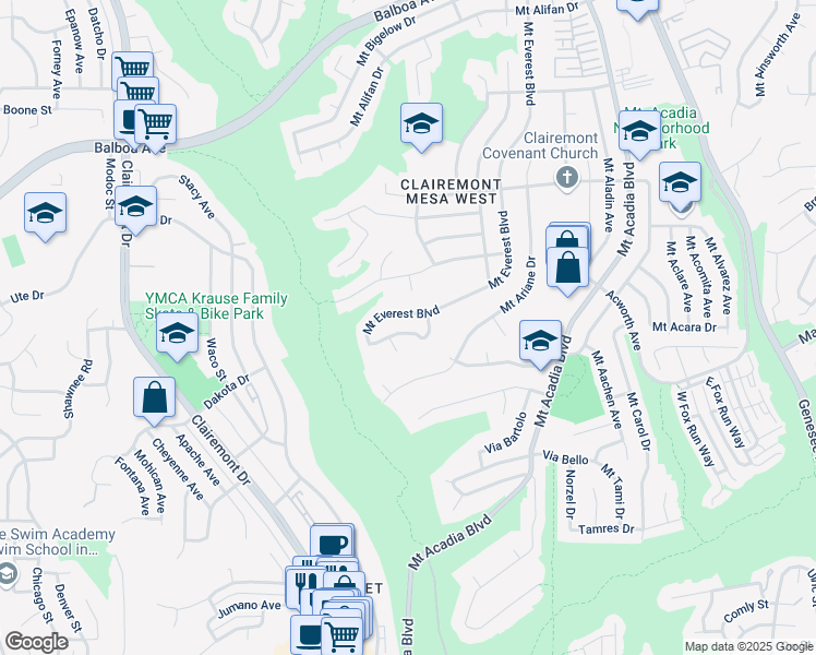 map of restaurants, bars, coffee shops, grocery stores, and more near 4870 Mount Armour Drive in San Diego