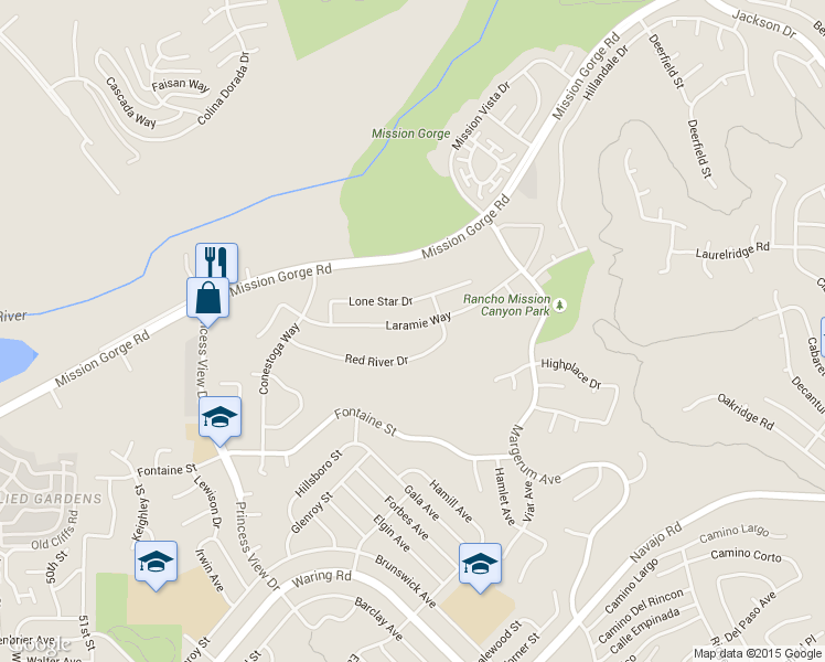 map of restaurants, bars, coffee shops, grocery stores, and more near 5665 Lone Star Drive in San Diego