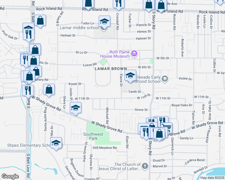 map of restaurants, bars, coffee shops, grocery stores, and more near 632e East Arawe Circle in Irving