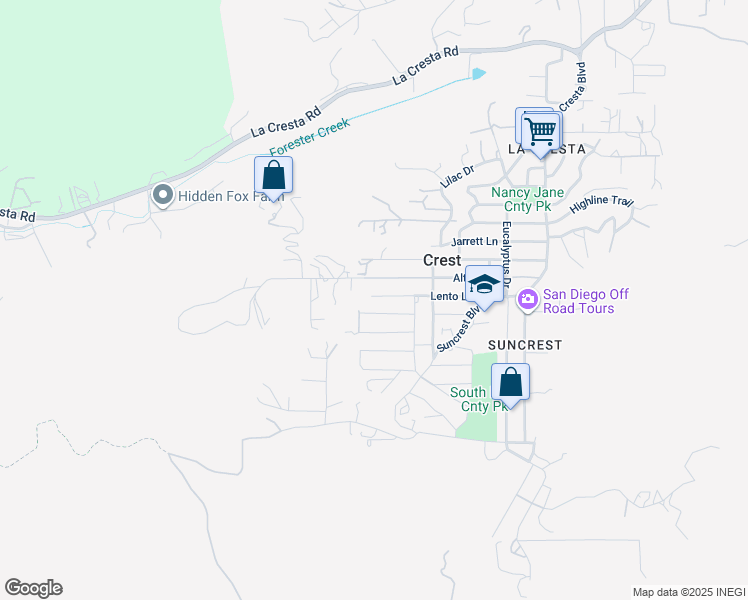 map of restaurants, bars, coffee shops, grocery stores, and more near 360 Lento Lane in El Cajon
