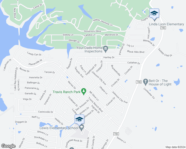 map of restaurants, bars, coffee shops, grocery stores, and more near 1121 Johnson City Avenue in Forney