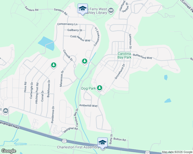 map of restaurants, bars, coffee shops, grocery stores, and more near Oaks at Carolina Bay in Charleston