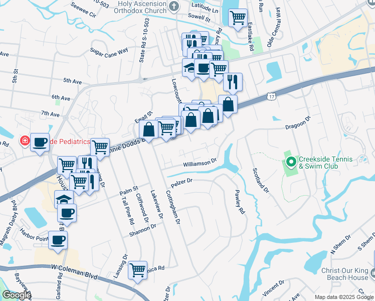 map of restaurants, bars, coffee shops, grocery stores, and more near 979 Bay Tree Circle in Mount Pleasant