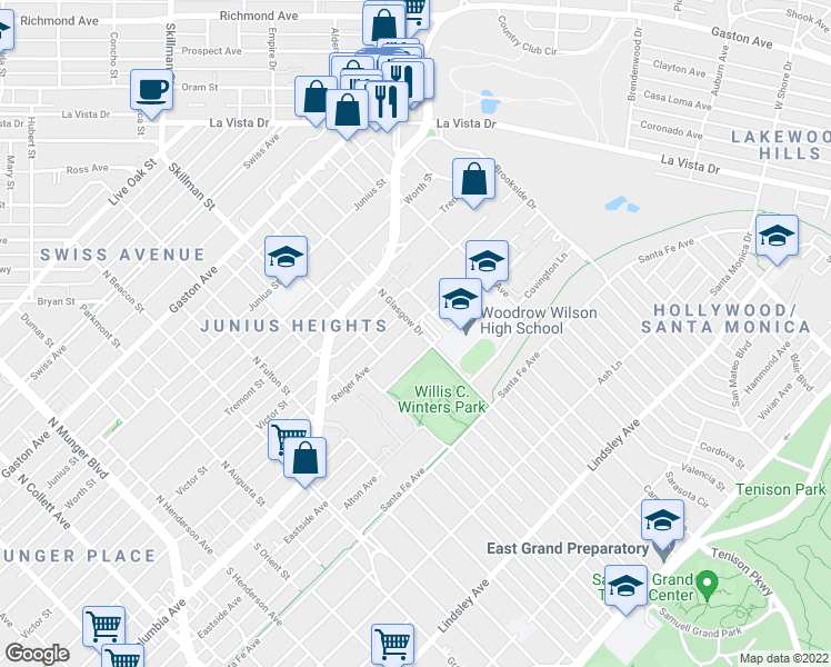 map of restaurants, bars, coffee shops, grocery stores, and more near 302 Slaughter Avenue in Dallas